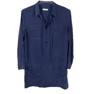 Equipment Femme Knox Lace-Up Silk Shift Dress Women’s M Navy Western Chic Rodeo